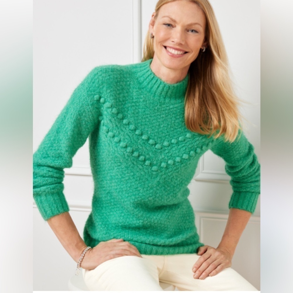 Talbots Womens Chevron Mock Neck Sweater Vivid Jade Size XL Petite Long Sleeve